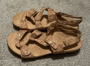 Vionic Paros Backstrap‎ Gold Cork Print Sandals size 9 thumbnail 1