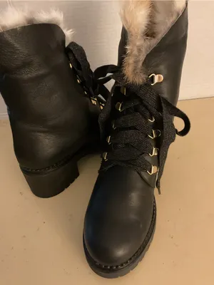 275 Central women black leather fur platform combat waterproof boots US 8 thumbnail 9