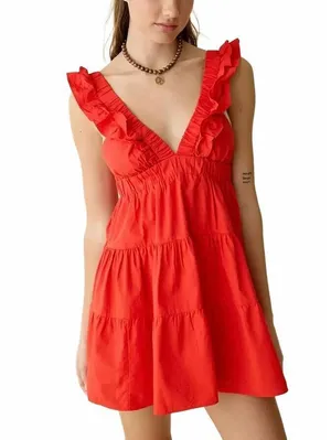 Urban Outfitters Kimchi Blue Main Stage Tiered Ruffle Mini Dress Red Small thumbnail 6