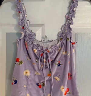 Urban Outfitters Floral Purple Crop Top thumbnail 1