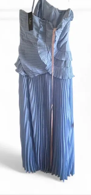 NWT Lulus Magdalene Powder Blue Pleated Asymmetrical Maxi Dress Size XL thumbnail 1
