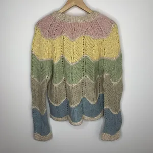 Loveshackfancy Deena Alpaca Wool Rainbow Pastel Zig Zag Cardigan Womens Small thumbnail 7