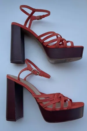 Vince Camuto Women’s Size 7 Multi Ties Strap Woven Platform heels ORANGE thumbnail 1