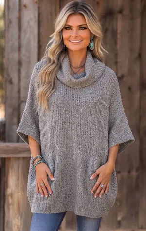 Free People Oversized Gray Cowl Neck Turtleneck wool alpaca Tunic Sweater m/l thumbnail 1