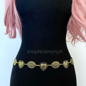 Gold Y2K Heart Oval Concho Waist Chain Belt, Fits 23.5-43 Inches, X7GA1300 thumbnail 5