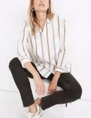 Madewell Oversized Ex-Boyfriend Swing Shirt in Roeser Stripe Size Small‎ thumbnail 1