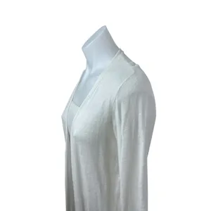 Rachel Zoe Womens White Linen Long Sleeve Longline Duster Cardigan Sweater Top M thumbnail 3