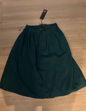 NEW Corduroy Elastic High Waisted Flare A-Line Midi Skirt Pockets L thumbnail 1