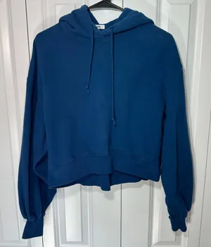 Garage Hoodie XXS/XS Blue Cropped Fleece Long Sleeve Sweatshirt‎ Ribbed Panel thumbnail 1