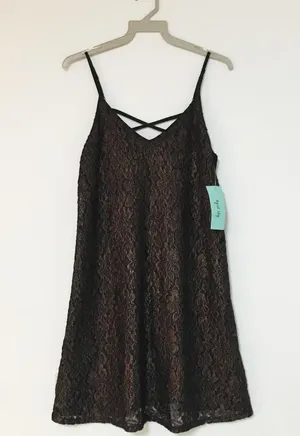 Low Open Back Laced Tie Lacey Dress Black thumbnail 3