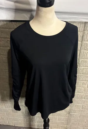 Fabletics Womens Black Ruched Sleeve Long Sleeve‎ Activewear Top Size Large thumbnail 1