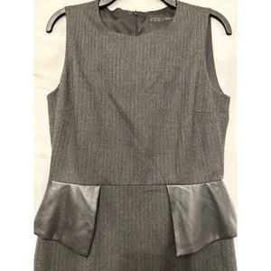 Zara Grey Black‎ Pinstripe Leather Panel Peplum Office Professional Dress Medium thumbnail 2