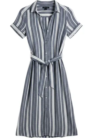Banana Republic Womens Navy‎ White Striped Linen Rayon Midi Shirt Dress Size 4 thumbnail 1