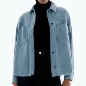 Zara Oversized Long Sleeve Corduroy Shacket Raw Hem Button Down Jacket M Blue thumbnail 11