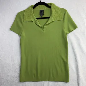 Due Per Due M Knit Polo Top Lime Green Stretch‎ Preppy Spring Sporty Pastel 90s thumbnail 1