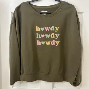 Pact Howdy Sweatshirt Sz L Cotton Western Altered Pullover Boho Fun READ‎ thumbnail 1