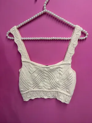 Zara Cream Knit Cropped Tank Top with Scallop Hem thumbnail 2