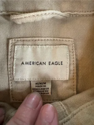 American Eagle Medium Cropped Button Down Oversized Jacket Tan Cut off Raw Edge thumbnail 2