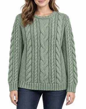 LL Bean Sage Green Double L Mixed Cable Crew Neck Pullover Cotton Sweater XS thumbnail 1