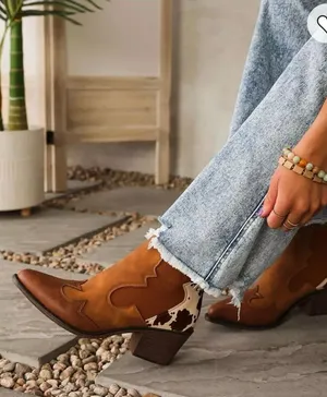 Buckle Pierre Dumas Wilder Ankle Boot Brown Cowhide Accent Western Boots Size 7 thumbnail 1
