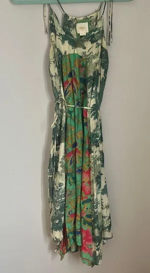 Anthropologie Maeve Asymmetrical Dress in Green and Pink Floral. Size M thumbnail 1