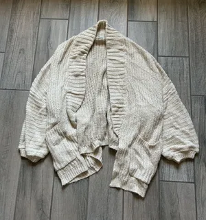Urban Outfitters Cream Open-Front Ribbed Shawl Cardigan thumbnail 1
