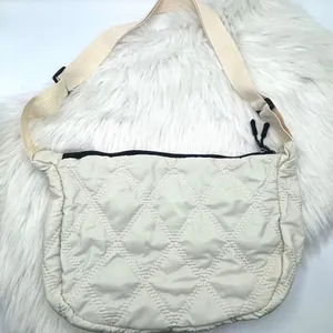 Quilted Nylon Crossbody Hobo Bag in Cream thumbnail 4