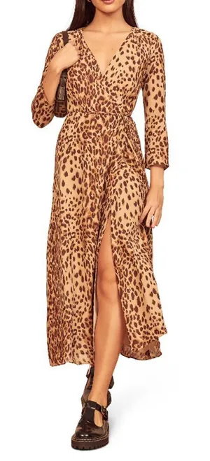 New Reformation Alessandra Leopard Print Wrap Dress Size XS thumbnail 1