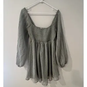 Altar'd State Sage green Swiss Dot Sheer Long‎ Sleeve Peasant Dress Size Small thumbnail 2