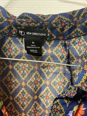 new directions Navy Floral Mixed-Print Button Front Blouse thumbnail 5