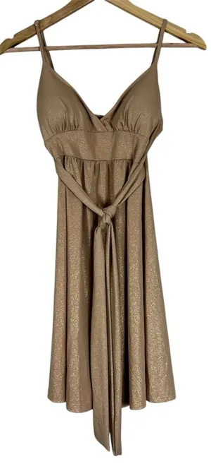 Vintage Street Code Mini Dress Womens S Gold Metallic Tie Waist Cocktail Y2K‎ thumbnail 1