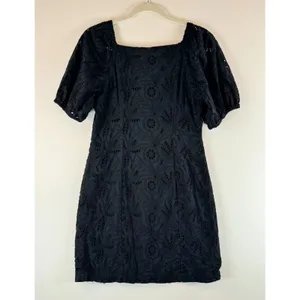 Free People Womens Dress Black Daniella Eyelet Mini Puffed Babydoll Boho Size 8 thumbnail 3