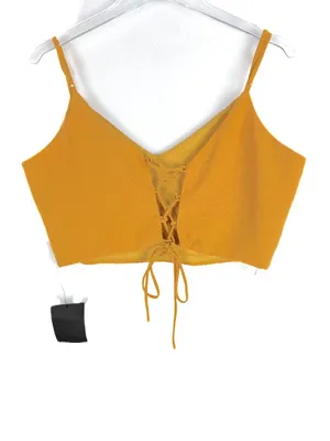 NWT Lulus Mustard Yellow Lace Up Back Crop Top Size XL NEW thumbnail 7