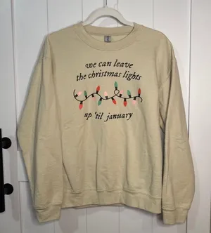 Gildan Retro Christmas Sweatshirt “Christmas lights up til January” Taylor Swift thumbnail 1