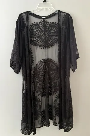 Black Mesh Lace Open Front Duster L Cardigan Boho Festival Witchy Whimsigoth thumbnail 1