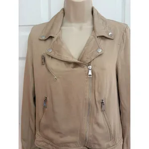 Elie Tahari Moto Jacket Beige Stretch Zip Cropped Womens S Biker Luxury thumbnail 3