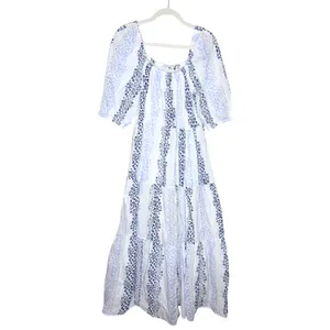 ZARA Floral Tiered Eyelet Lace Maxi Dress Medium White Blue Cottagecore Prairie thumbnail 16