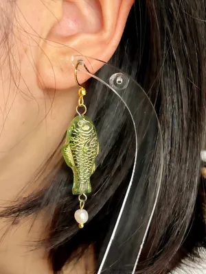 Handmade quality Czech glass beads fish & freshwater pearl boho fairy dangle earrings🐟🌿 thumbnail 6