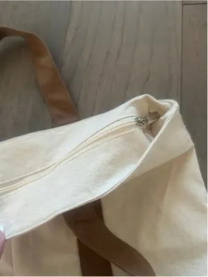 Women's Beige and Brown Canvas Tote Bag, One Size thumbnail 9