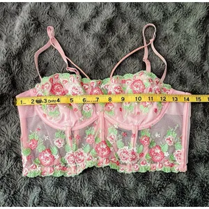 Fairycore Coquette Pink Green Floral Embroidered Corset Top Finesse Olivia M thumbnail 11