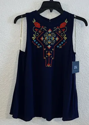 I.N. San Francisco Navy Embroidered Blouse thumbnail 1
