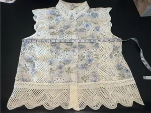 Ultra Pink Cream Eyelet Lace Floral Sleeveless Blouse with Blue Floral size L thumbnail 6
