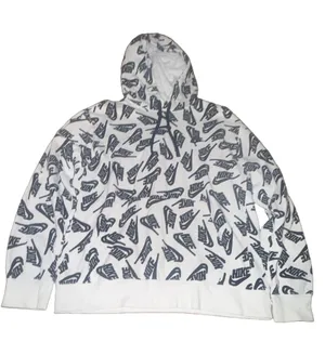 Nike White/Black Fleece Pullover Hoodie Graphic Logo Drawstring Pockets Men L thumbnail 1