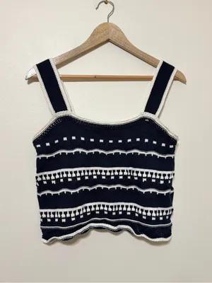 Entro Knit Tank Top Size Medium Crochet Navy Boho thumbnail 2
