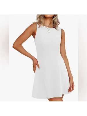NEW White Classic A-Line Sleeveless Boat Neck Mini Dress Mini Dress M 8/10 thumbnail 5