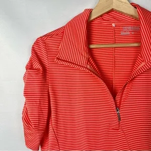 Nike Golf Neon Orange Stripe‎ Ruched Short Sleeve 1/4 Zip Pullover M thumbnail 3