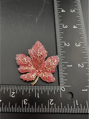 Autumnal Crystal Maple Leaf Brooch Pin Pink thumbnail 3