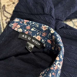 As U Wish Navy Floral Collar Mini Dress Medium Puff Sleeve Tenniscore Preppy thumbnail 4