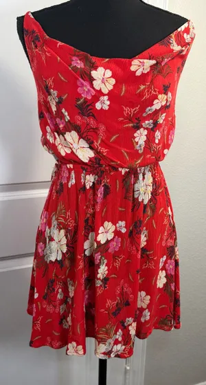 O'Neill Red Floral Cowl Neck Mini Dress Size M thumbnail 1
