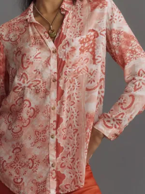 Pilcro Anthropologie Romy Relaxed Buttondown blouse size medium printed boho thumbnail 2